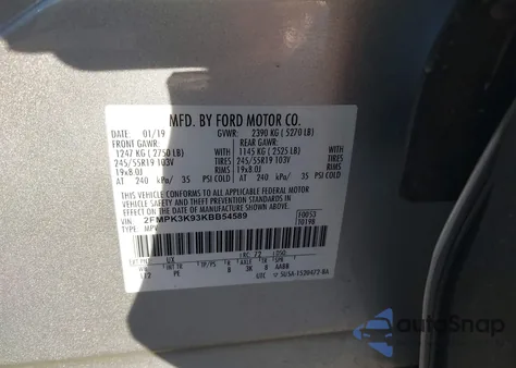 2019 Ford Edge Titanium z USA, uszkodzony, nr VIN 2FMPK3K93KBB54589